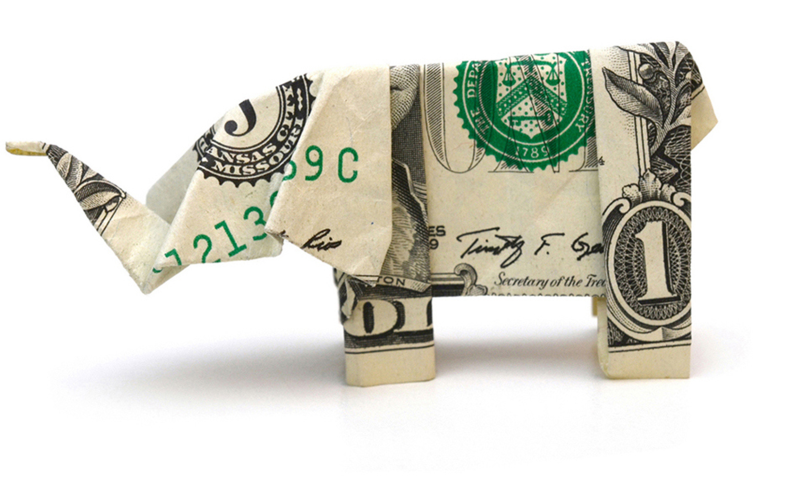 Origami elephant from US dollar bill